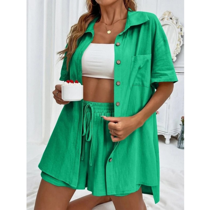KRISTINE™ – Ensemble décontracté d'été avec chemise boutonnée