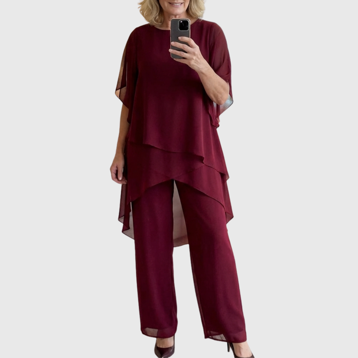 Linda | Tailleur-pantalon avec pantalon palazzo drapé
