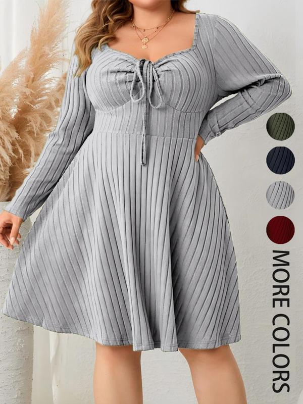 KATE™ - Robe trapèze côtelée à encolure en cœur, grande taille, pour l'automne