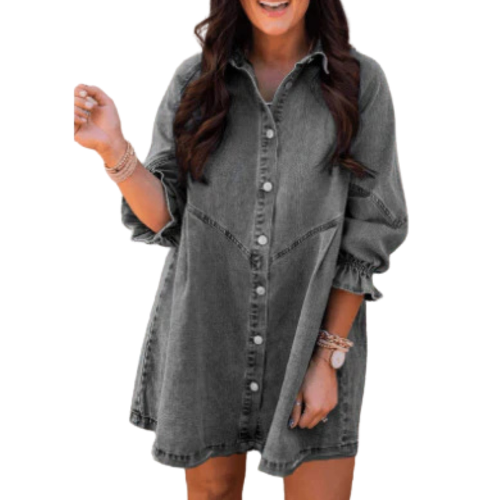 MARENE™ - Robe courte élégante lavée à manches bouffantes