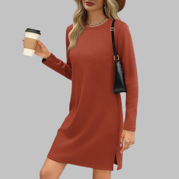 TATLO™ - Robe Courte Décontractée à Manches Longues et Col Rond