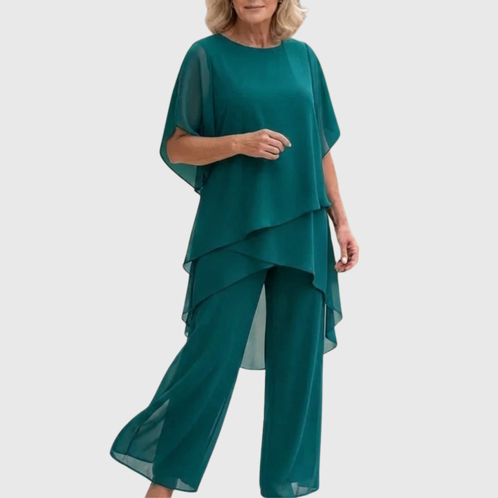 Linda | Tailleur-pantalon avec pantalon palazzo drapé