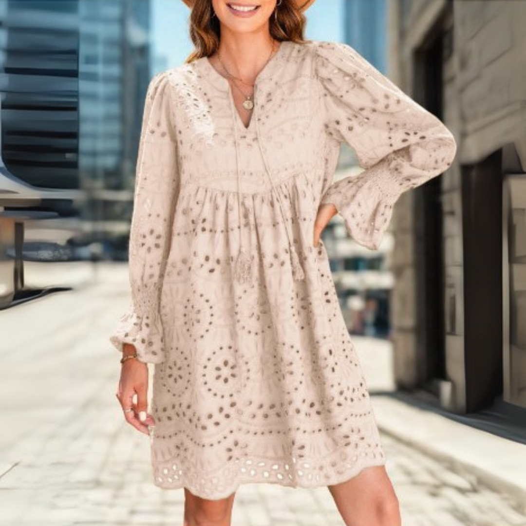 ANIM™ - Mini-Robe Chic à Gland Col V Manches Longues