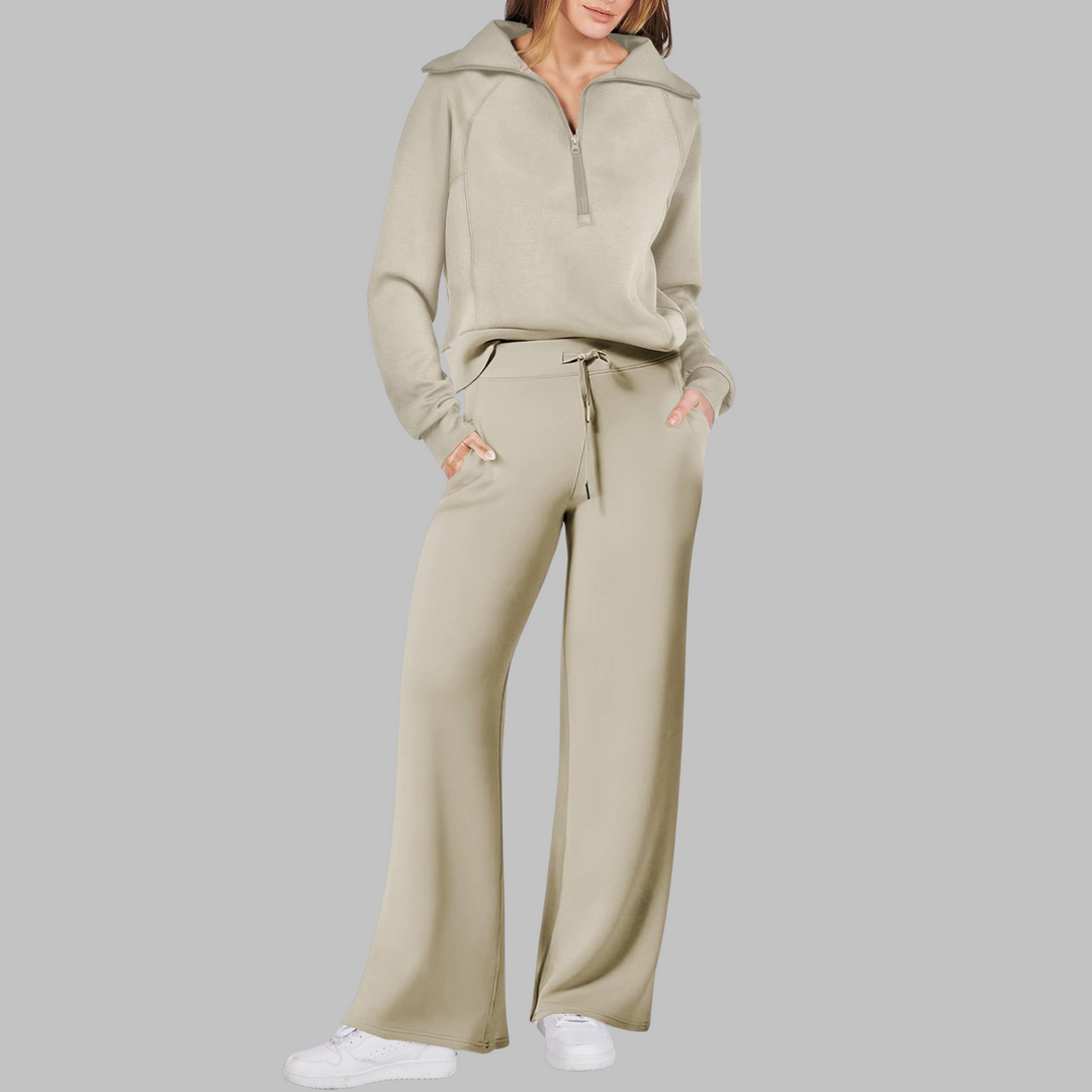 UDAY™ - Ensemble sweat-shirt demi-zip confortable et pantalon large