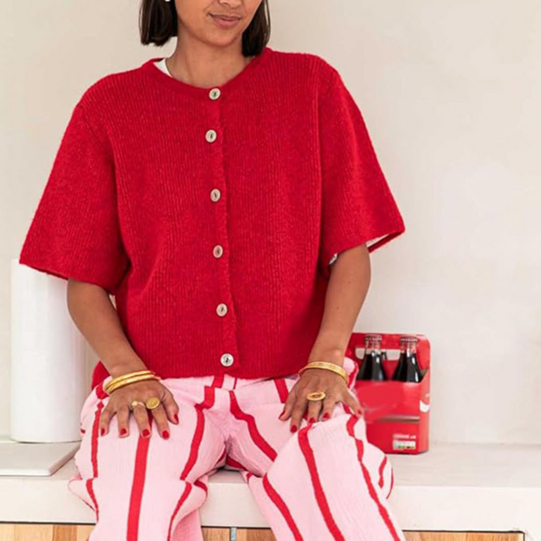 VISAIA™ – Cardigan boutonné léger à manches courtes