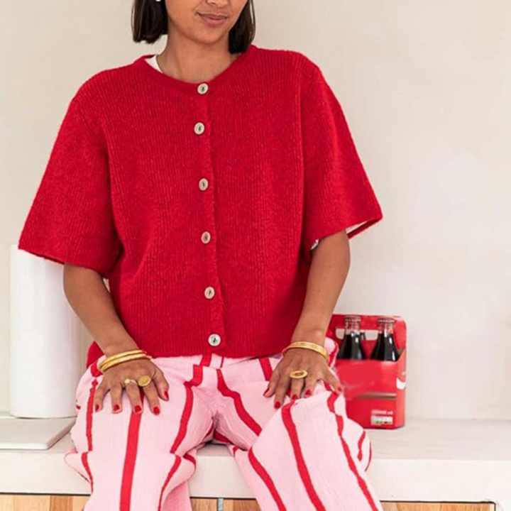 VISAIA™ – Cardigan boutonné léger à manches courtes