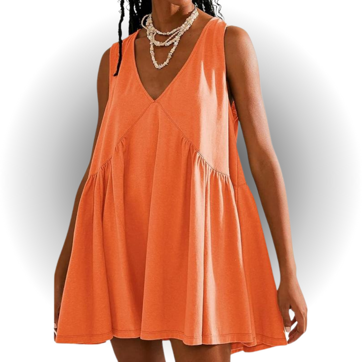 GARNETH™ – Mini Robe d'Été Décontractée sans Manches Col V