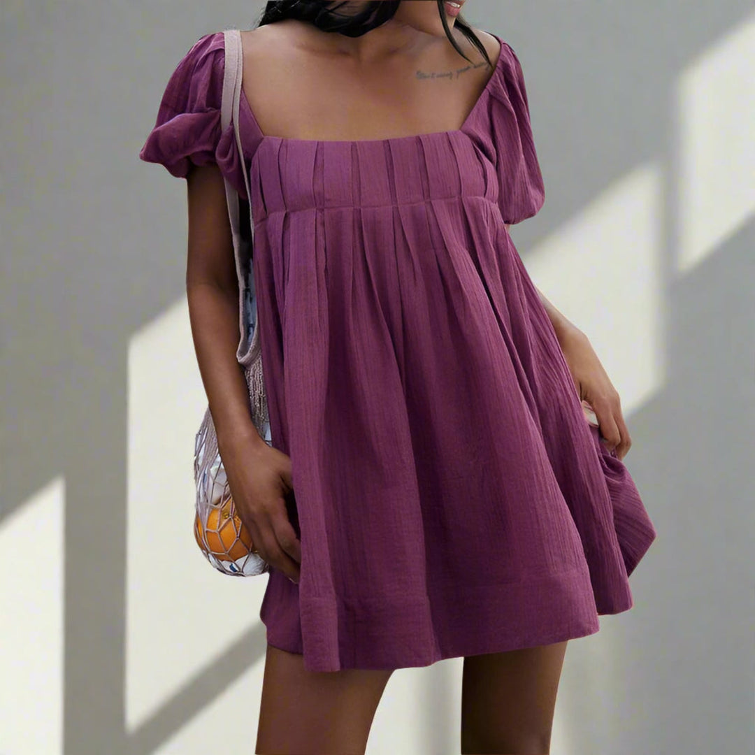 DALAWA™ - Mini-robe chic d'été à manches bouffantes et encolure carrée