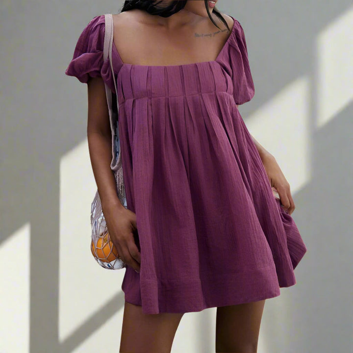 DALAWA™ - Mini-robe chic d'été à manches bouffantes et encolure carrée
