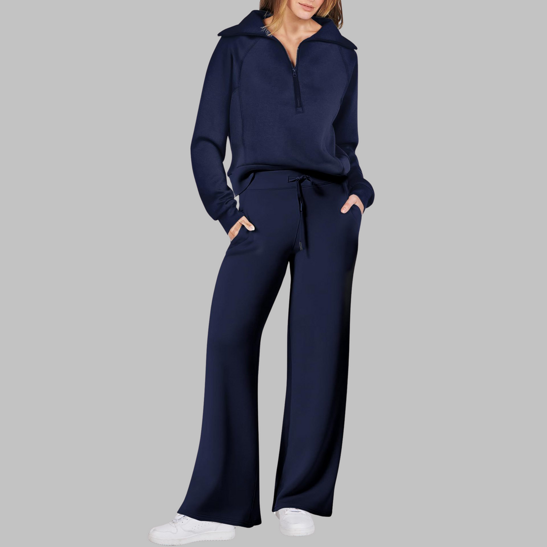 UDAY™ - Ensemble sweat-shirt demi-zip confortable et pantalon large