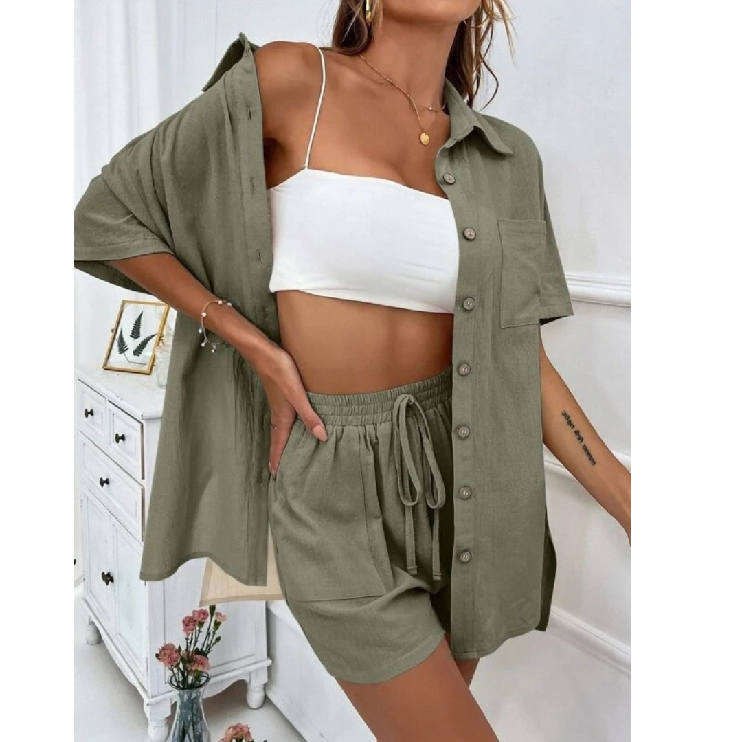KRISTINE™ – Ensemble décontracté d'été avec chemise boutonnée