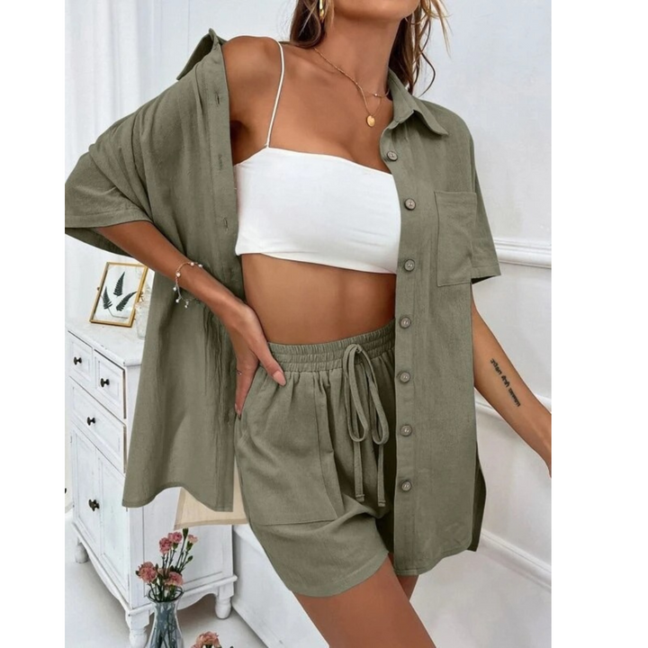 KRISTINE™ – Ensemble décontracté d'été avec chemise boutonnée