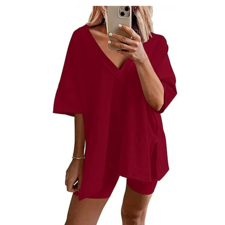 RAMLYN™ – Ensemble décontracté surdimensionné col en V et short