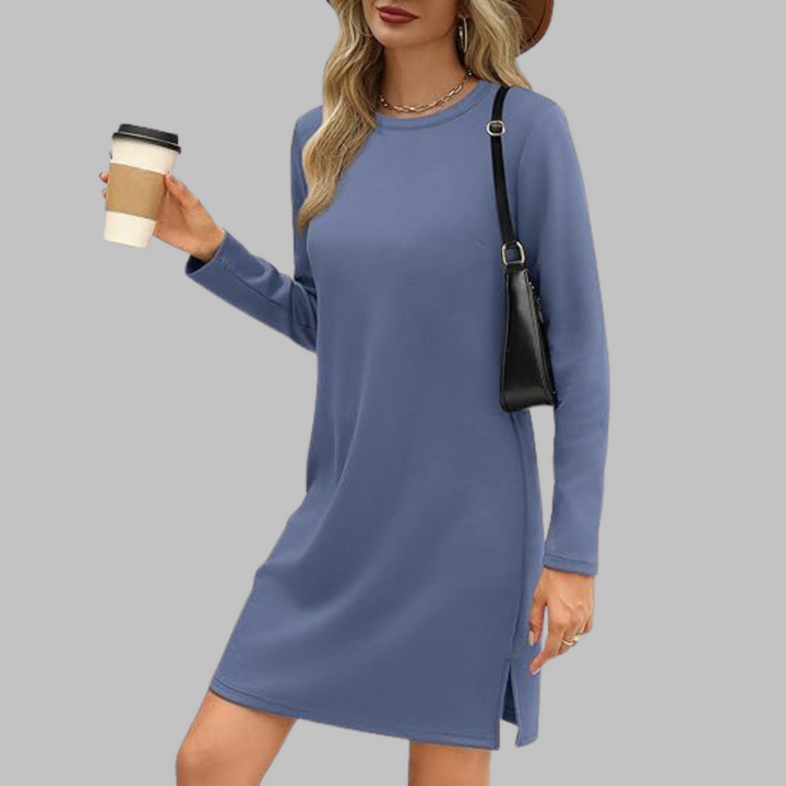 TATLO™ - Robe Courte Décontractée à Manches Longues et Col Rond