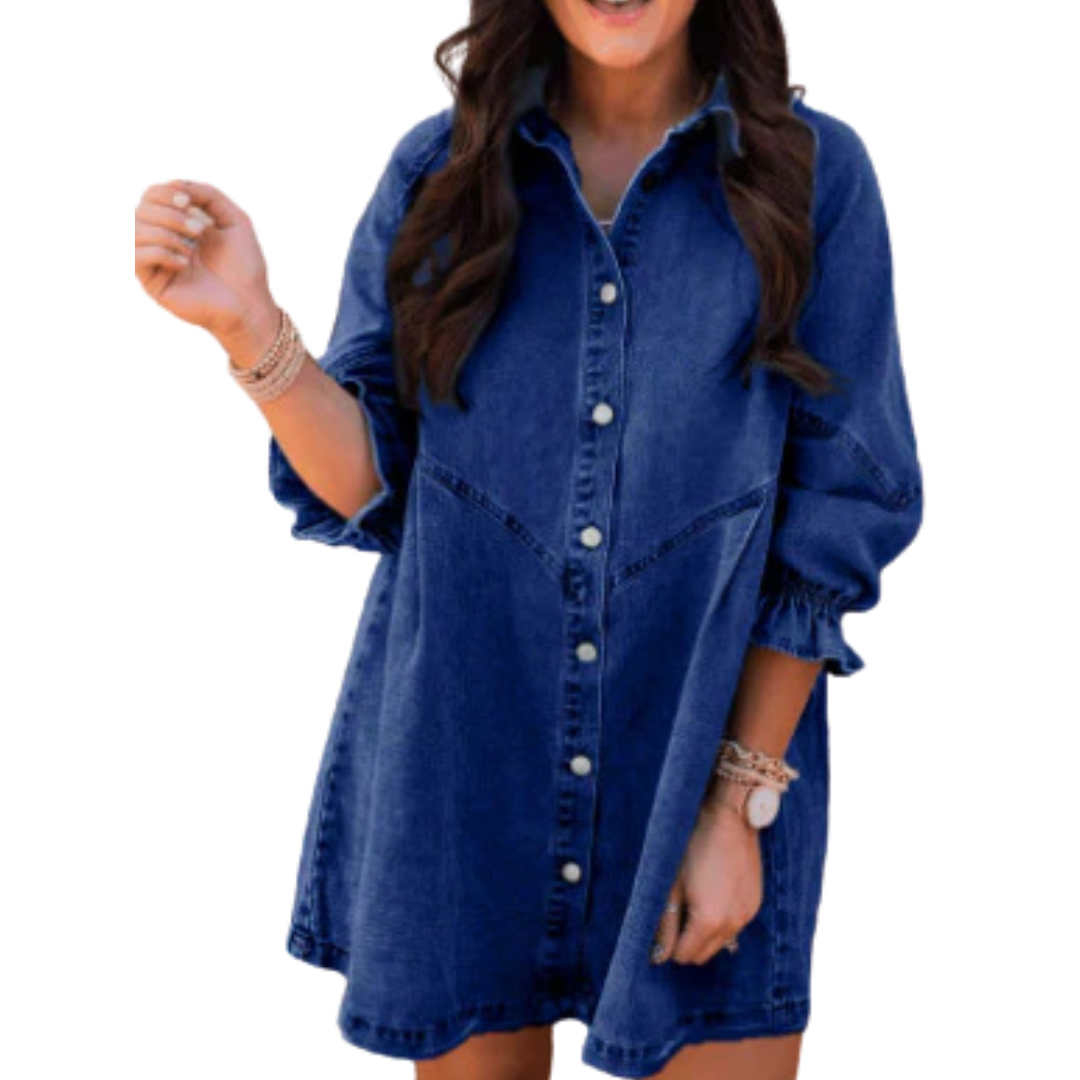 MARENE™ - Robe courte élégante lavée à manches bouffantes