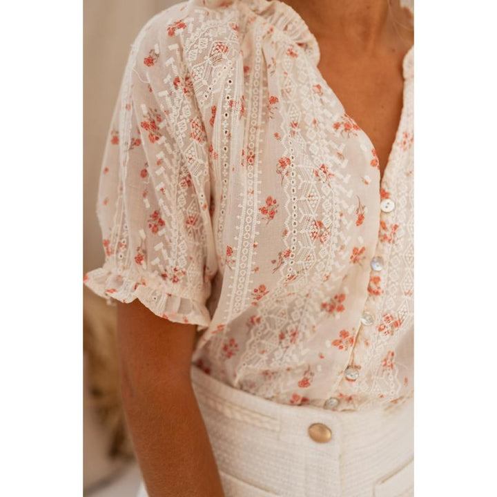 SOPHINI™ – Chemisier doublé à manches courtes à motif floral décontracté