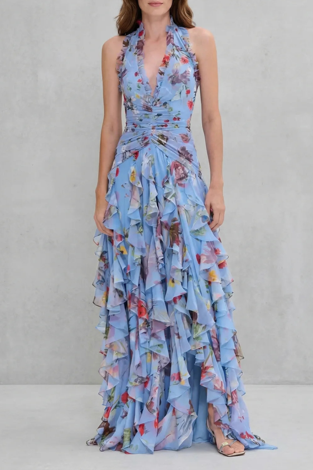 Belladina | Elegant Cascading Rose Maxi Dress with American Neckline
