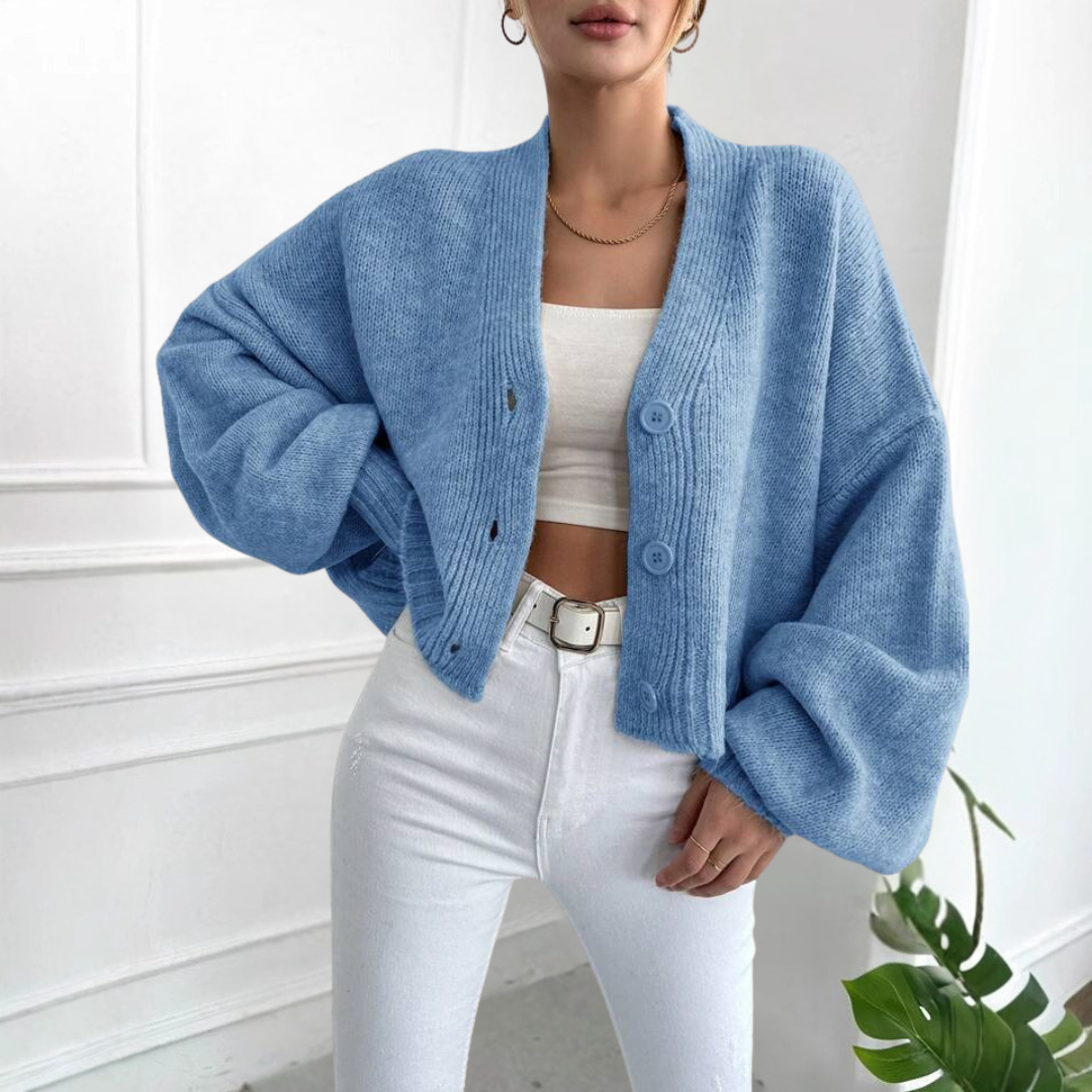 EDEN™ - Cardigan décontracté à manches lanternes coupe courte