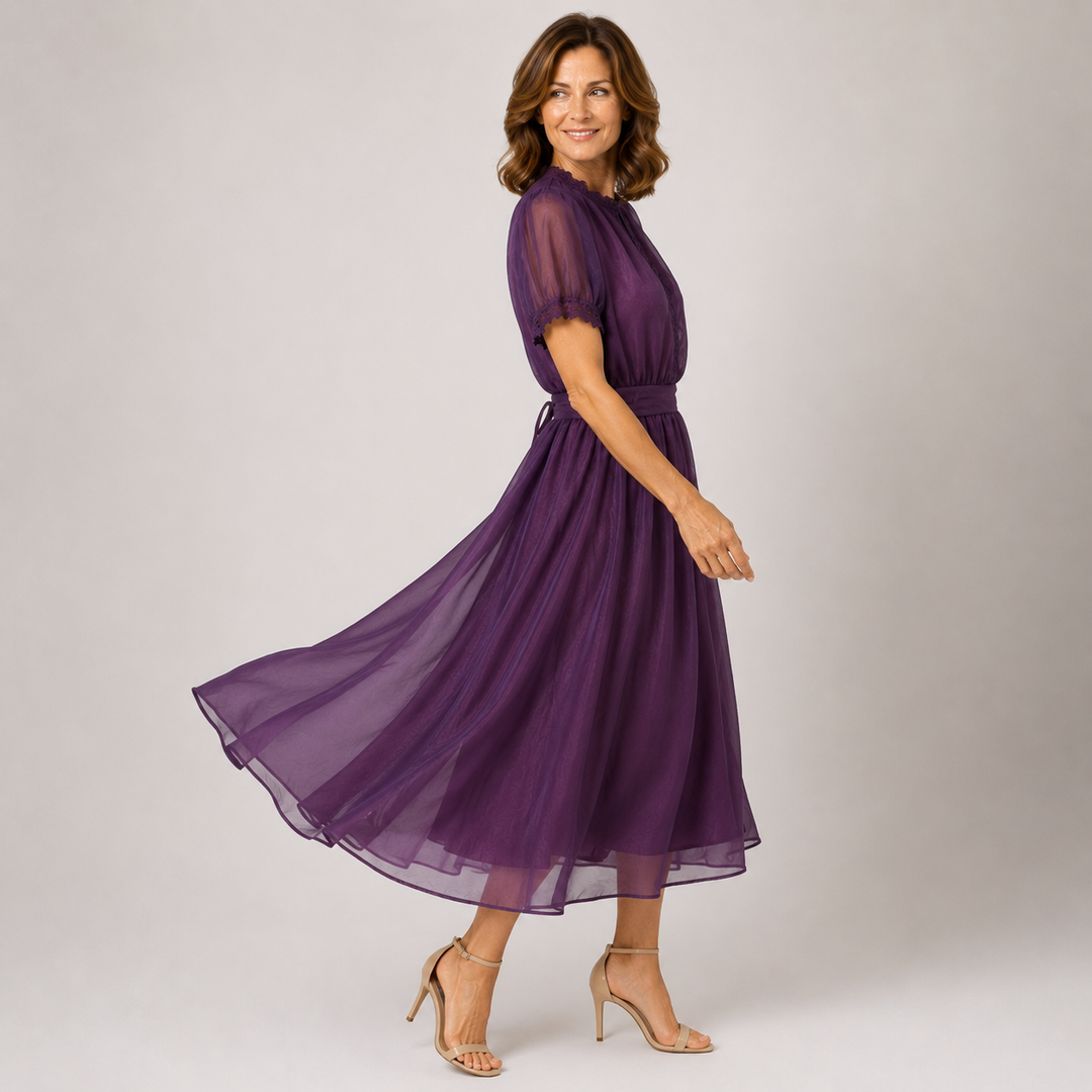 Flavia | Maxi Dress Featuring a Drop Neckline and Chiffon Lace Accents