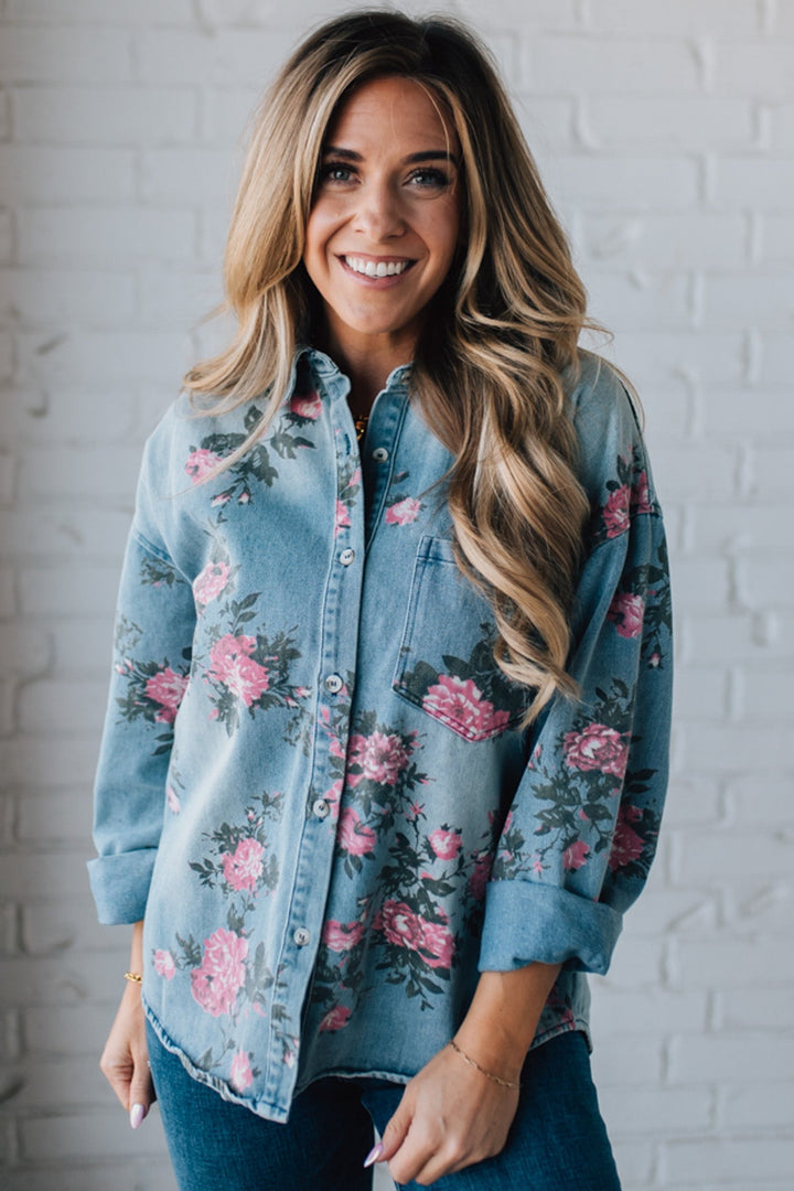 Romarin | Blouse en jean à motif floral