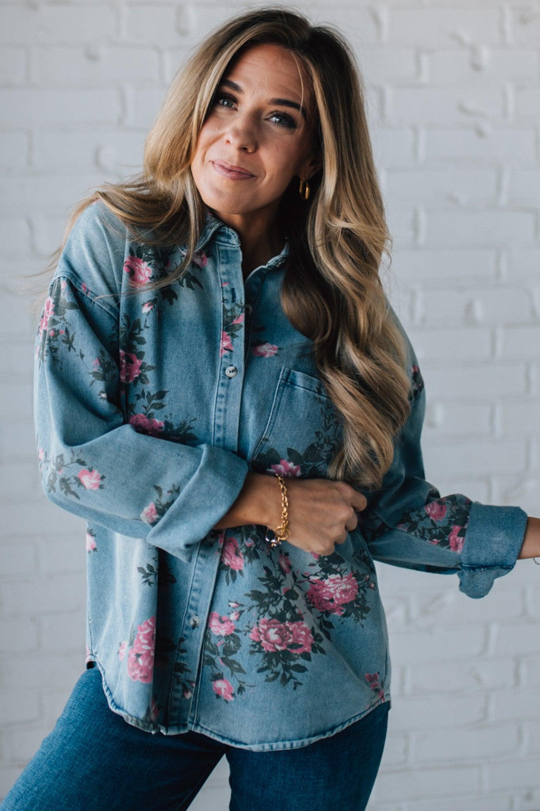 Romarin | Blouse en jean à motif floral