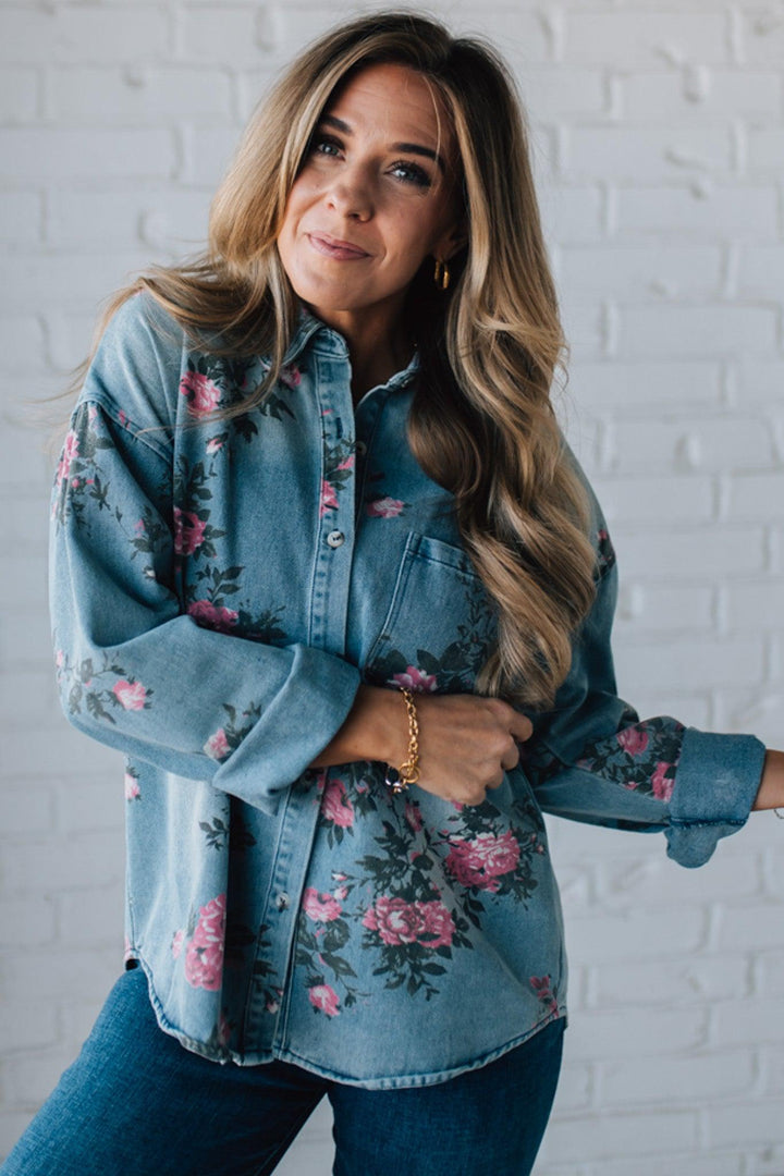 Romarin | Blouse en jean à motif floral