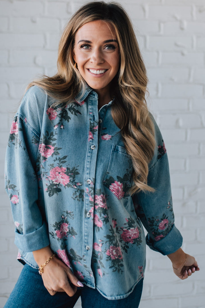 Romarin | Blouse en jean à motif floral