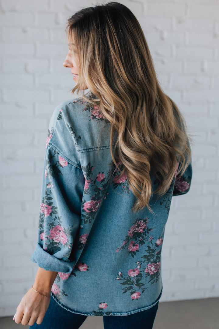 Romarin | Blouse en jean à motif floral