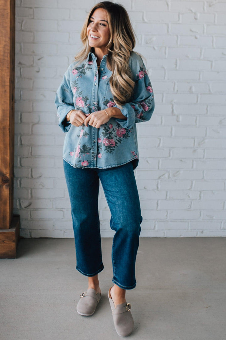 Romarin | Blouse en jean à motif floral