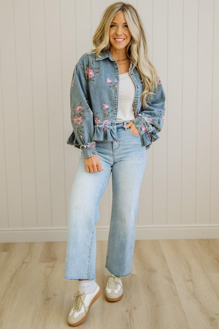 Hazel | Veste en jean à volants et motifs floraux