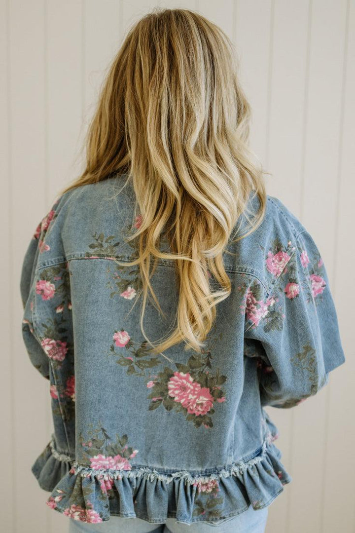Hazel | Veste en jean à volants et motifs floraux