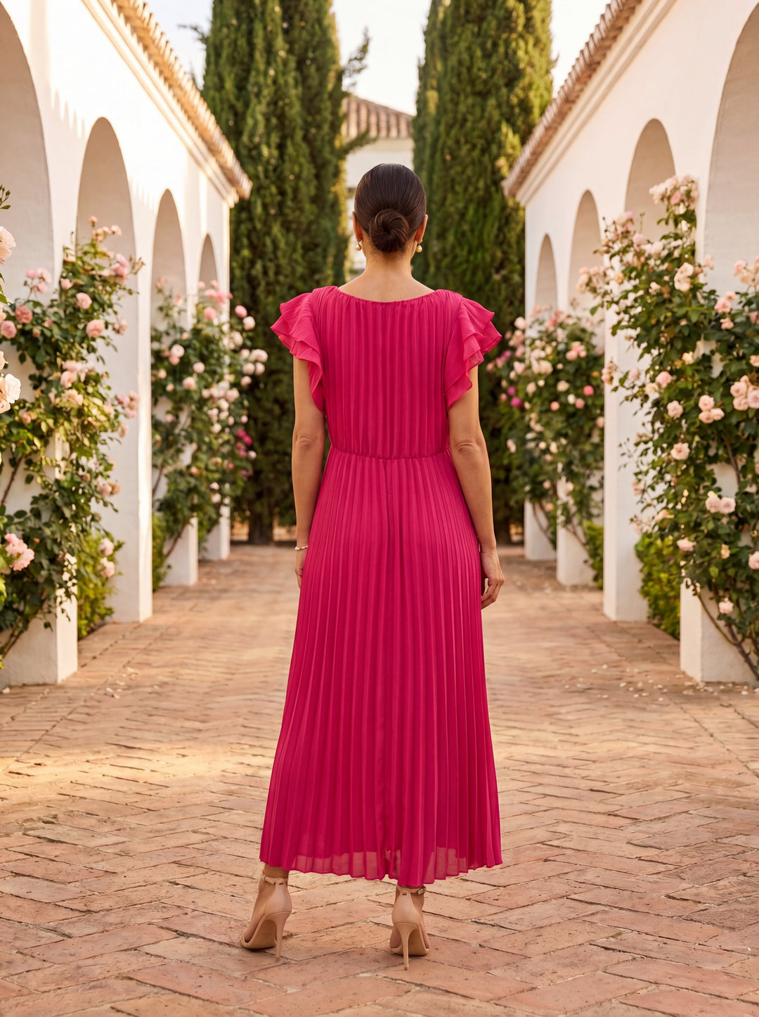 Seraphina | Chic Pleated Maxi Dress with Adjustable Tied Waist