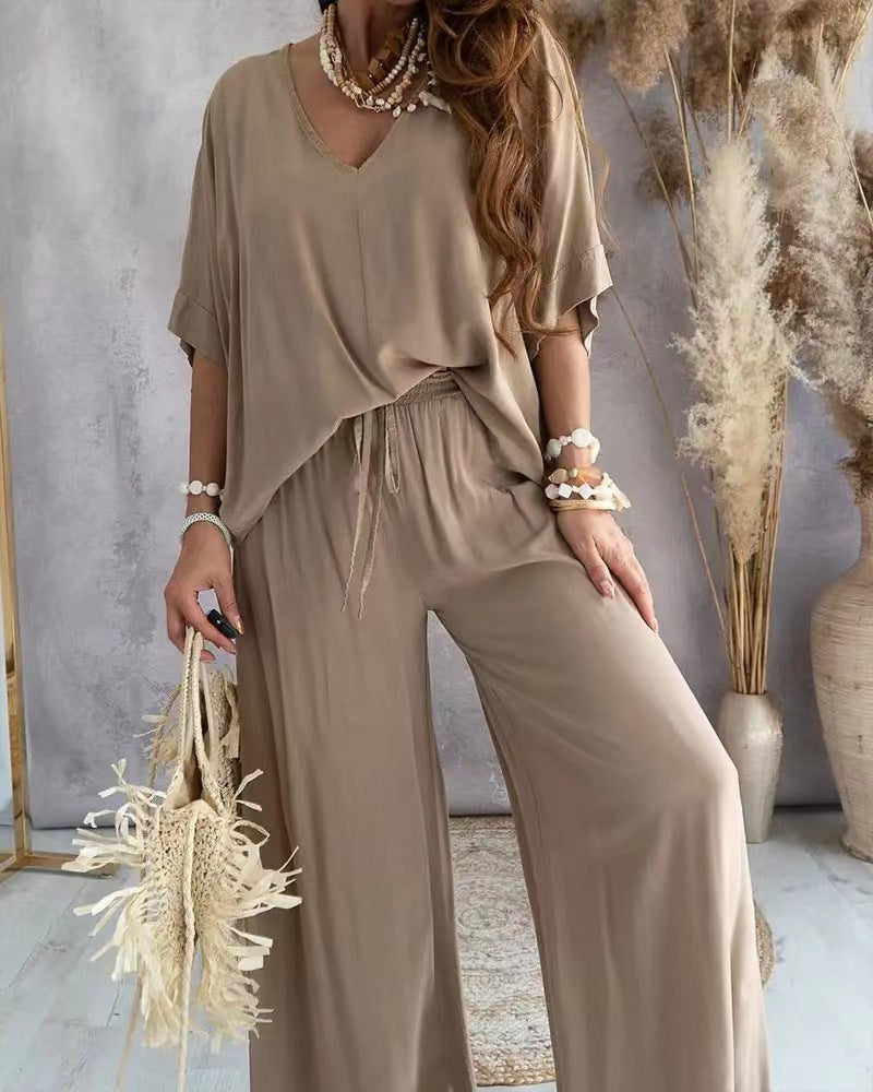 RAJA™ – Ensemble Confortable Col en V et Pantalon Large