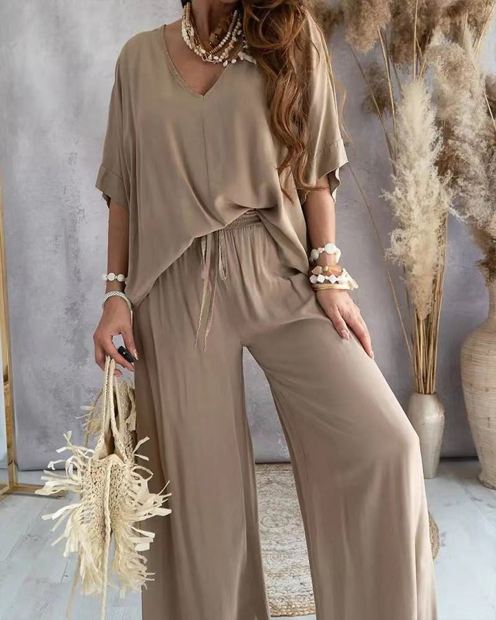 RAJA™ – Ensemble Confortable Col en V et Pantalon Large