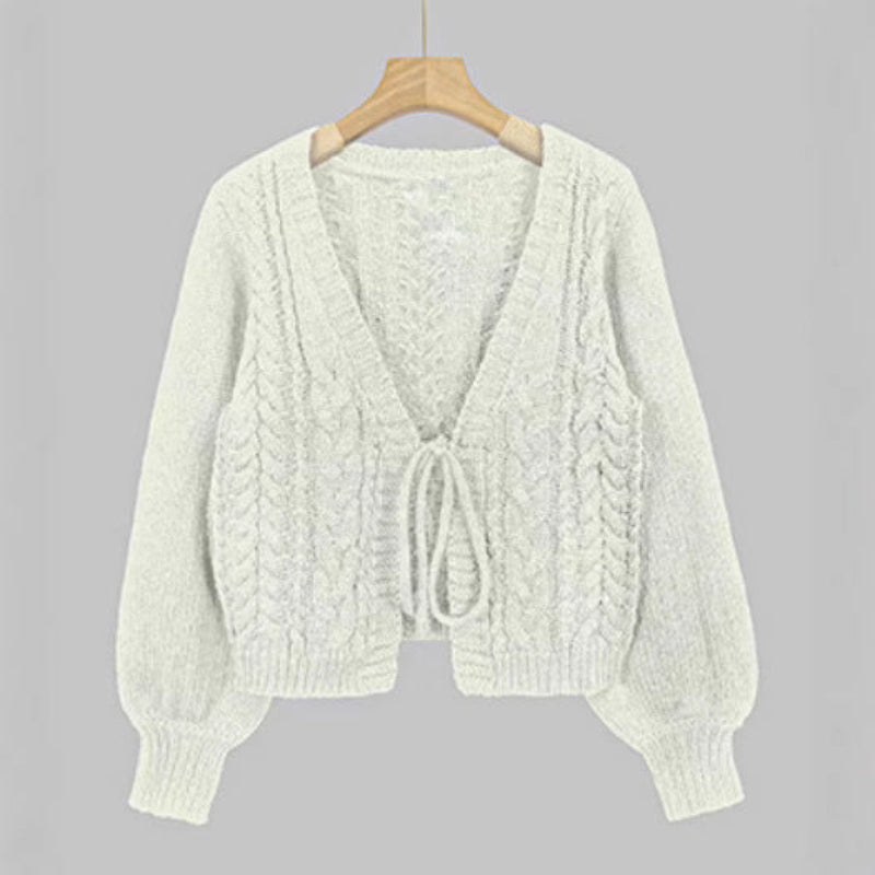 SHERICA™ – Cardigan long vintage douillet à manches longues et fermeture à nouer sur le devant