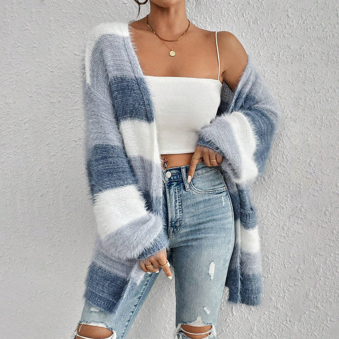 Gilet Long Duveuteux à Manches Longues et Col Ouvert – JULIETA™