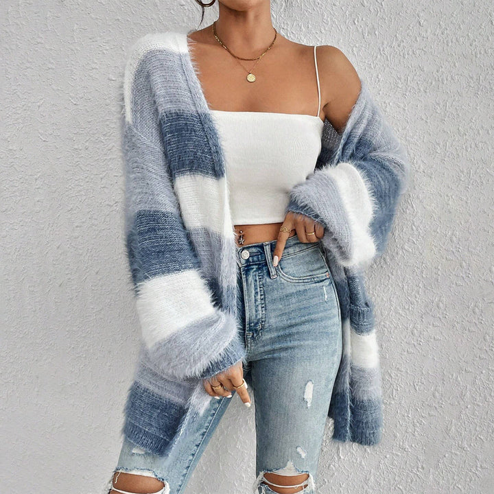 Gilet Long Duveuteux à Manches Longues et Col Ouvert – JULIETA™