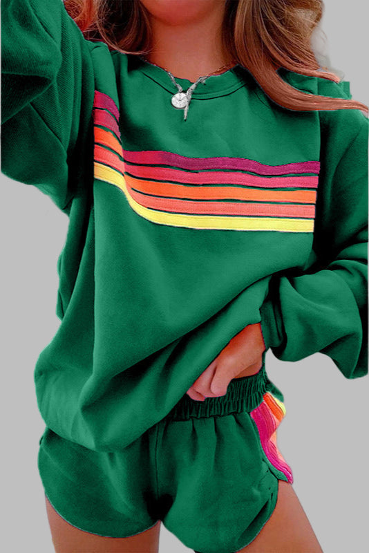 JOVIE™ - Ensemble pyjama confort col rond rayé et short