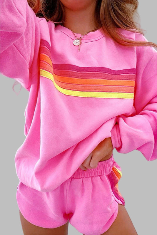 JOVIE™ - Ensemble pyjama confort col rond rayé et short