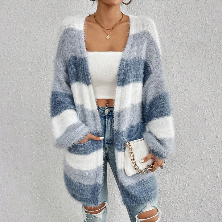 Gilet Long Duveuteux à Manches Longues et Col Ouvert – JULIETA™
