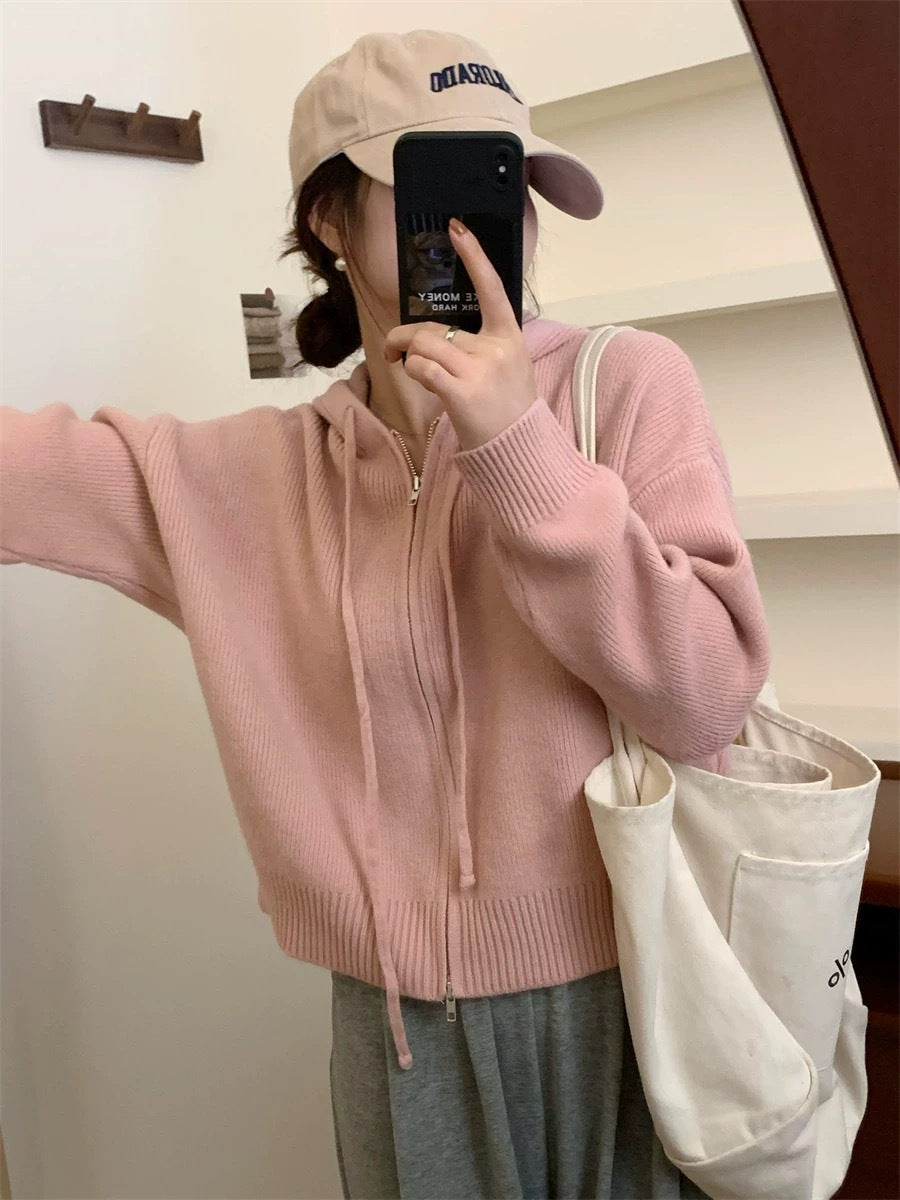 QUESTA™ - Cardigan à capuche zippé à manches longues décontracté