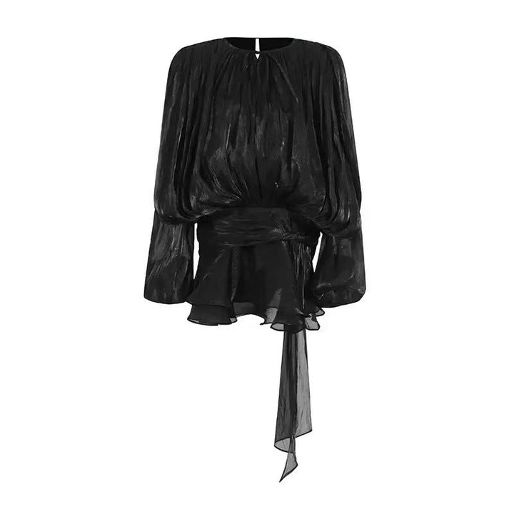 SARA™ - Ensemble deux pièces jupe à volants avec manches lanternes et devant à nouer