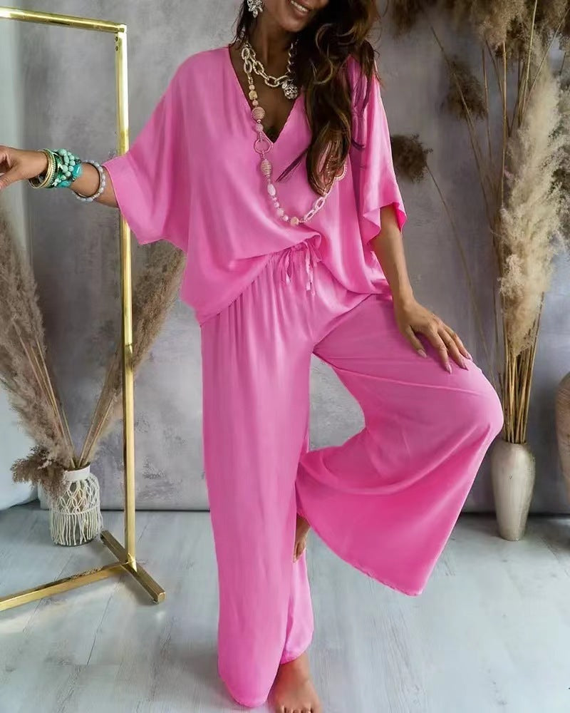 RAJA™ – Ensemble Confortable Col en V et Pantalon Large