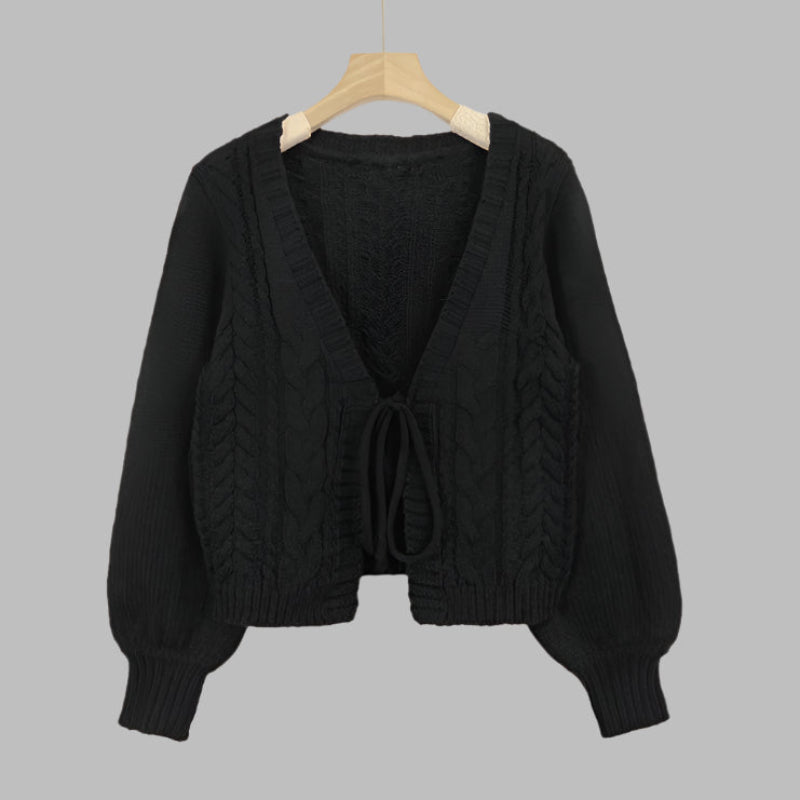 SHERICA™ – Cardigan long vintage douillet à manches longues et fermeture à nouer sur le devant