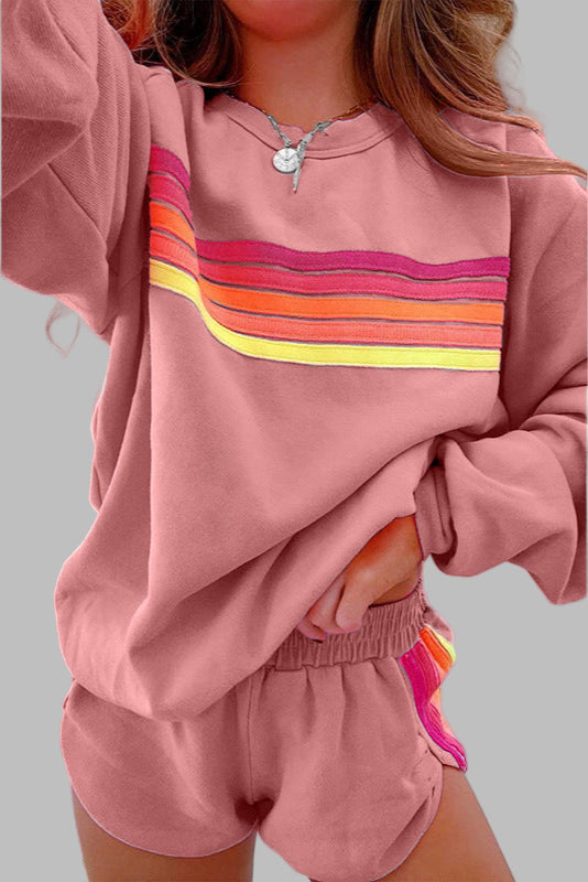 JOVIE™ - Ensemble pyjama confort col rond rayé et short