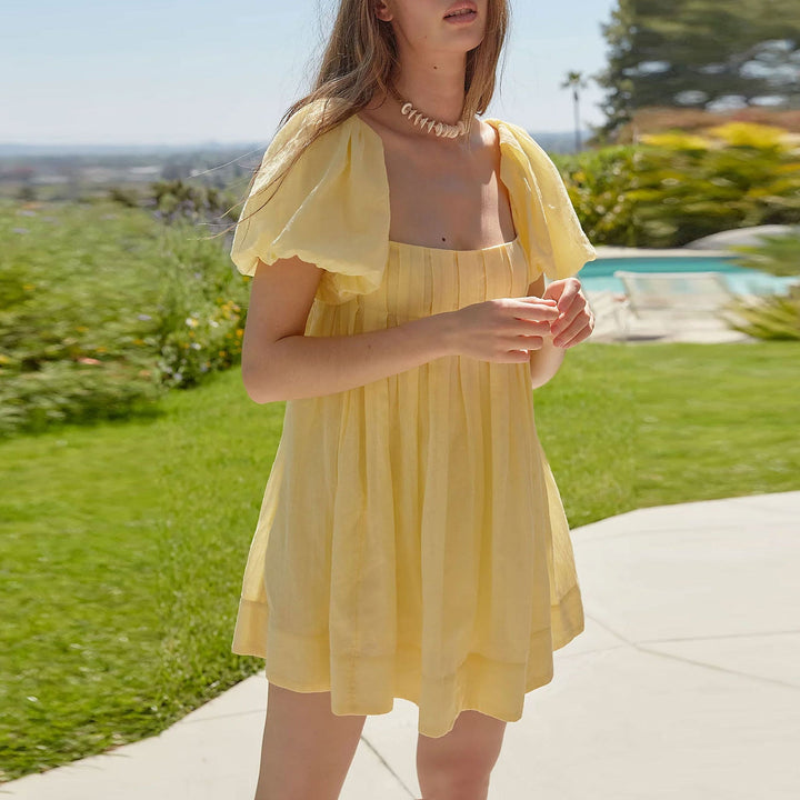 DALAWA™ - Mini-robe chic d'été à manches bouffantes et encolure carrée