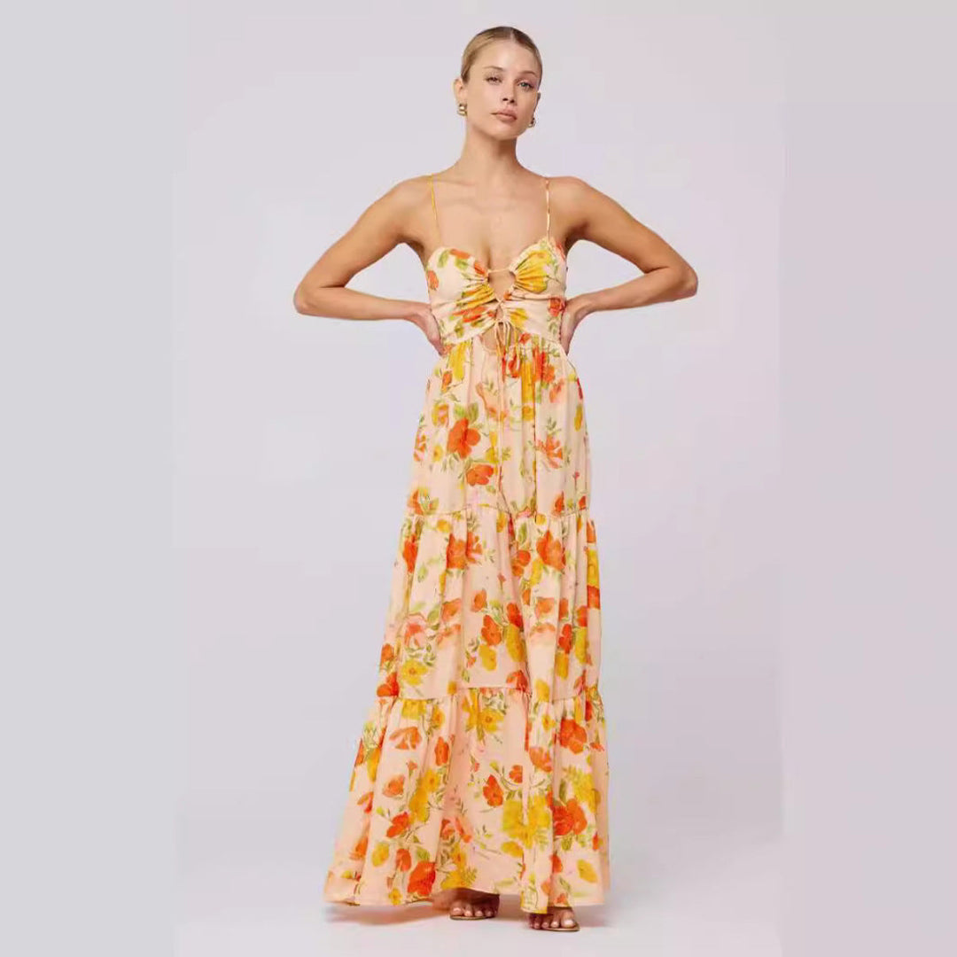 MARSHA™ - Robe longue d'été chic sans manches avec nœud croisé à l'avant