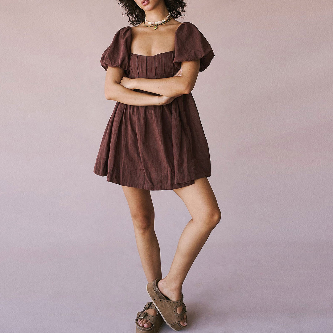 DALAWA™ - Mini-robe chic d'été à manches bouffantes et encolure carrée