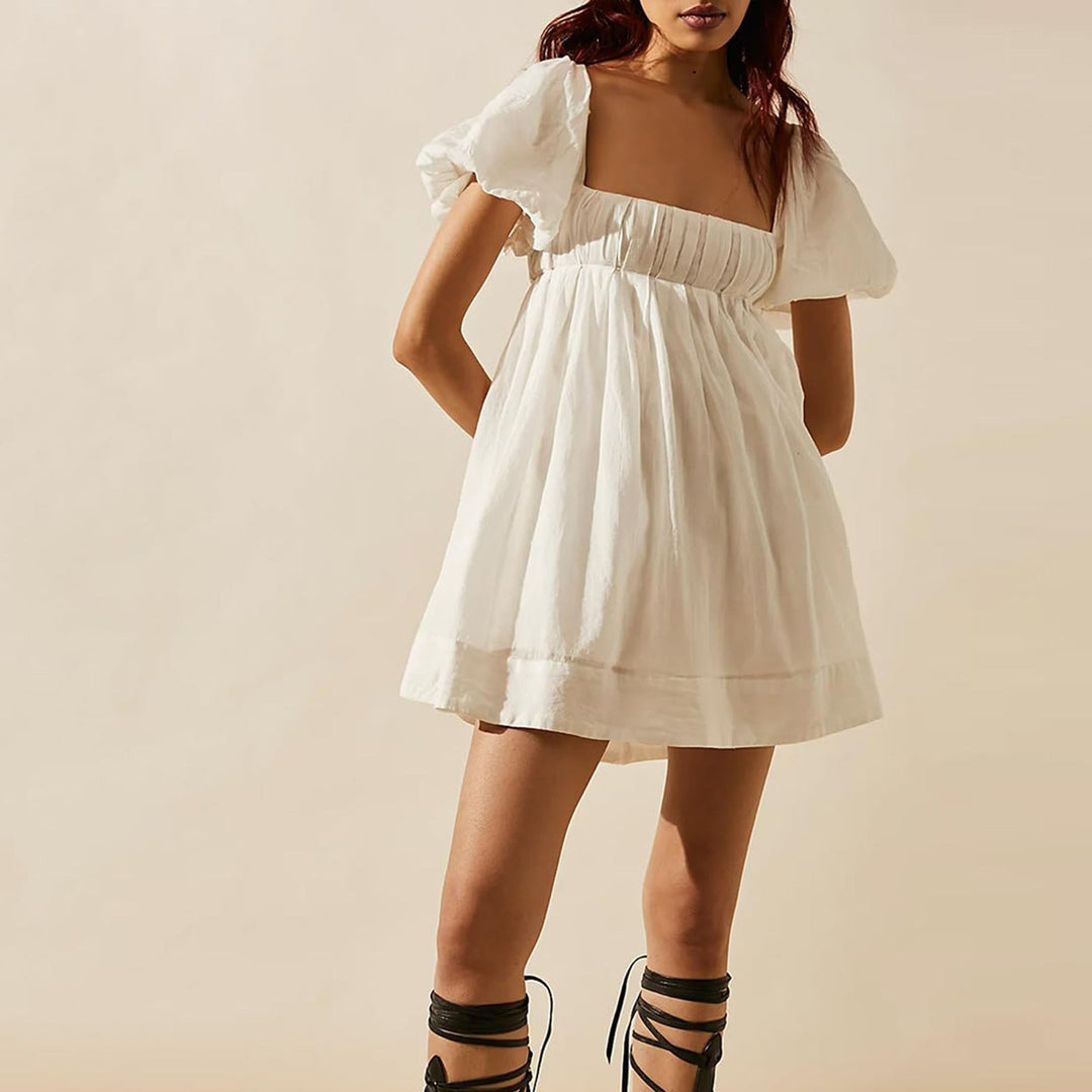 DALAWA™ - Mini-robe chic d'été à manches bouffantes et encolure carrée