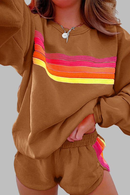 JOVIE™ - Ensemble pyjama confort col rond rayé et short